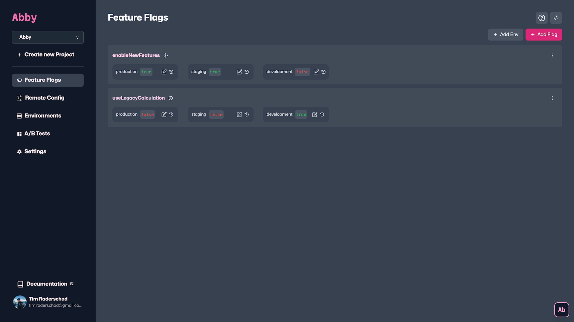 Screenshot of Abby's Dashboard